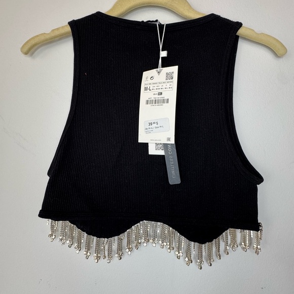 Zara Black Embellished Crop Tank Top - Picture 17 of 17